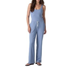 Vuori Pose Rib Knit Scoop Jumpsuit Built In Bra Periwinkle Blue Medium